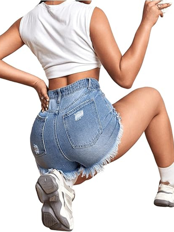 Džinsi lühikesed šortid avadega, kõrge elastus, madal vöökoht, kitsas lõige, puuvillast-elastaani denim 70–80% puuvill, kuni 30% elastaani