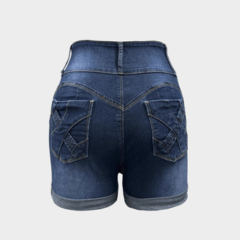 Naiste džinsised lühikesed püksid - kõrge vöö, tagumiku tõstmine, kolmveerand pikkus, sirge lõige, kerge elastus.