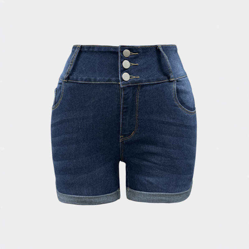 Naiste džinsised lühikesed püksid - kõrge vöö, tagumiku tõstmine, kolmveerand pikkus, sirge lõige, kerge elastus.