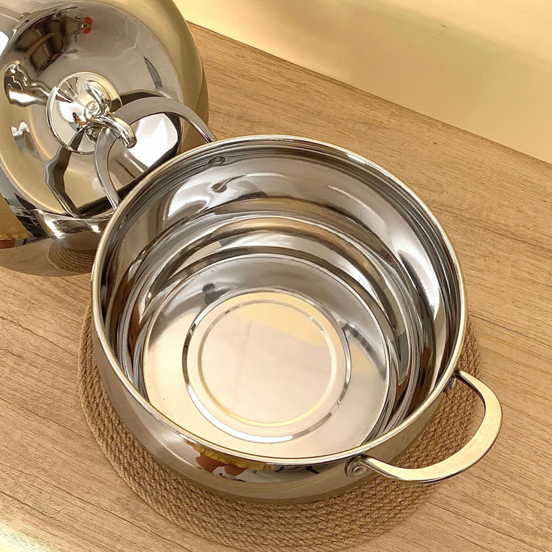 Hrniec na polievku z 201 nerezovej ocele, objem 3,1–4 l, nerezový pokrievka, antiadhézny povrch, kompatibilný so všetkými platňami