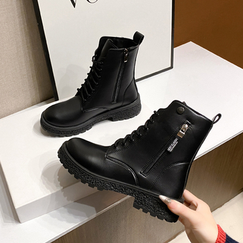 Naiste Martin saapad PU ülaosaga, kummist tald, keskmise pikkusega sääre, külglukustus, ümmarguse ninaga