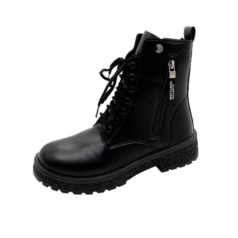 Naiste Martin saapad PU ülaosaga, kummist tald, keskmise pikkusega sääre, külglukustus, ümmarguse ninaga