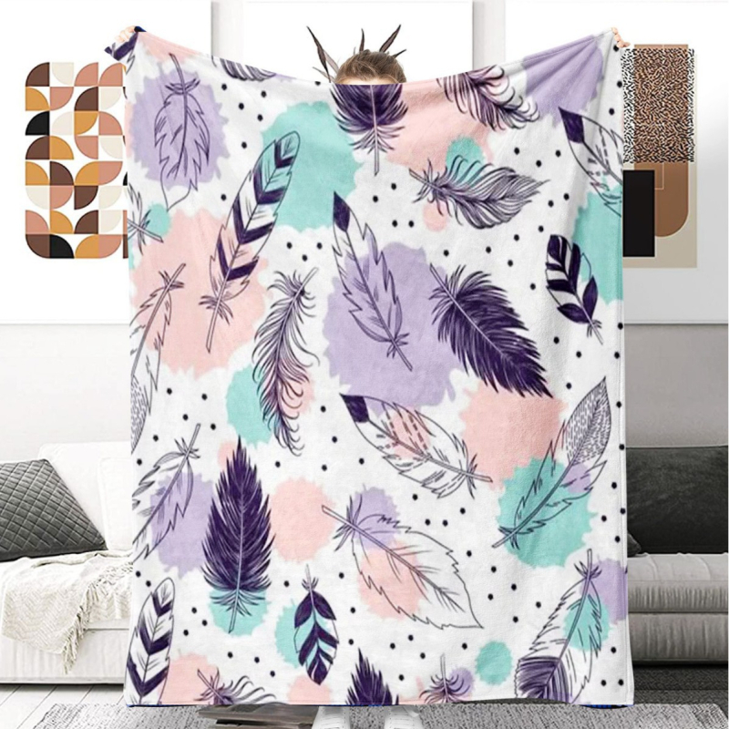 Плед с HD дигитален печат, геометричен модел; полиестер, 200–300 г, четири сезона