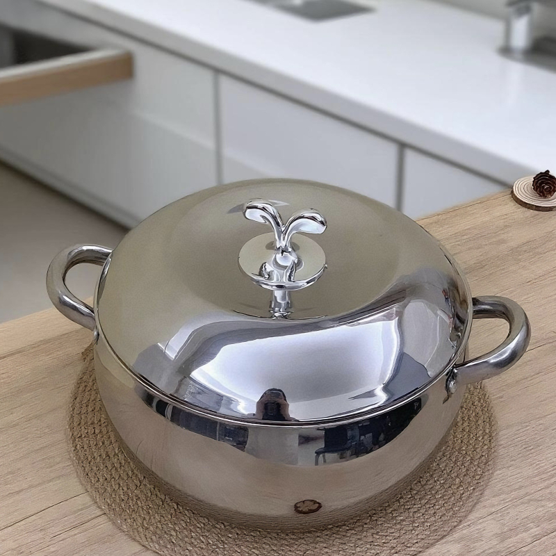 Nerezový hrniec na polievku, zosilnený dizajn s dvomi uchami, nepriľnavý povrch, objem 2,1–4 l