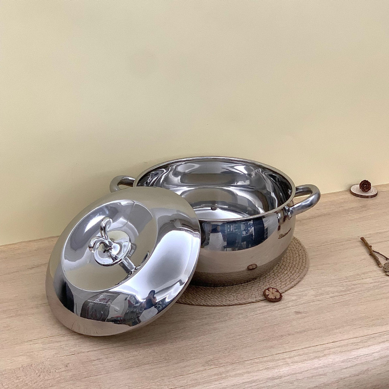 Nerezový hrniec na polievku, zosilnený dizajn s dvomi uchami, nepriľnavý povrch, objem 2,1–4 l