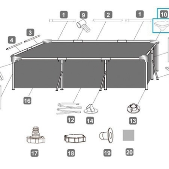 P61016 Rám na sedačku v kúte bazéna a rohový spojovací držiak pre nafukovací bazén – malý držiak