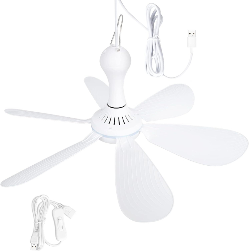USB napajani mini visići ventilator s 6 lopatica, tih (<36 dB), 5V DC, bez baterije, brushless motor