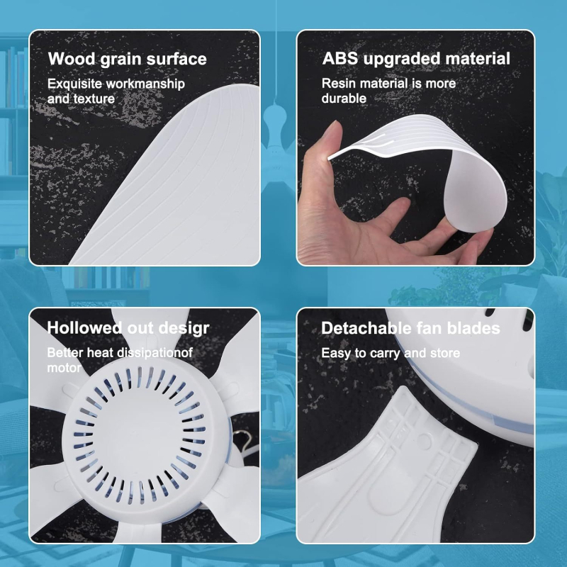 USB napajani mini visići ventilator s 6 lopatica, tih (<36 dB), 5V DC, bez baterije, brushless motor