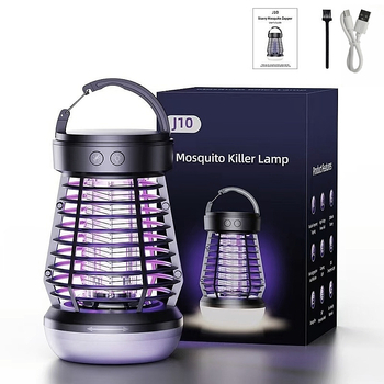 Λαμπτήρας εξολόθρευτής κουνουπιών εξωτερικός, μοντέλο J10, ηλεκτροσόκ, επαναφορτιζόμενη μπαταρία λιθίου 1500 mAh, LED παγίδευση, κάλυψη 21–30 m², ABS υλικό