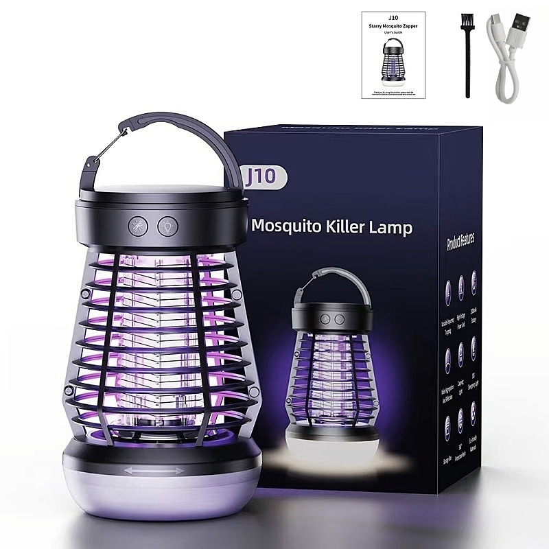 Lampa na zabíjanie komárov pre vonkajšie použitie, model J10, elektrický šok, nabíjateľná Li-ion batéria 1500 mAh, LED pasca, pokrytie 21–30 m², ABS materiál