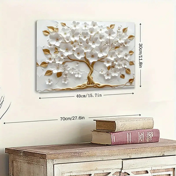 Platnena zidna slika s okvirom od masivnog drveta, motiv biljaka, ulje na platnu, moderni minimalisticki stil