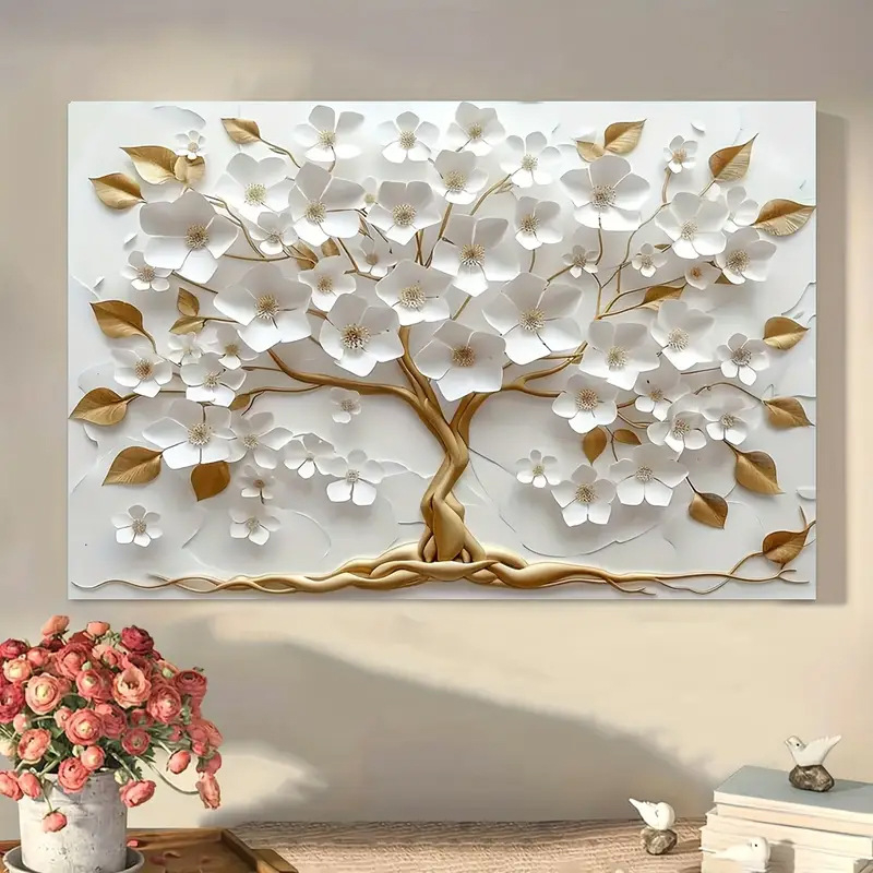 Platnena zidna slika s okvirom od masivnog drveta, motiv biljaka, ulje na platnu, moderni minimalisticki stil