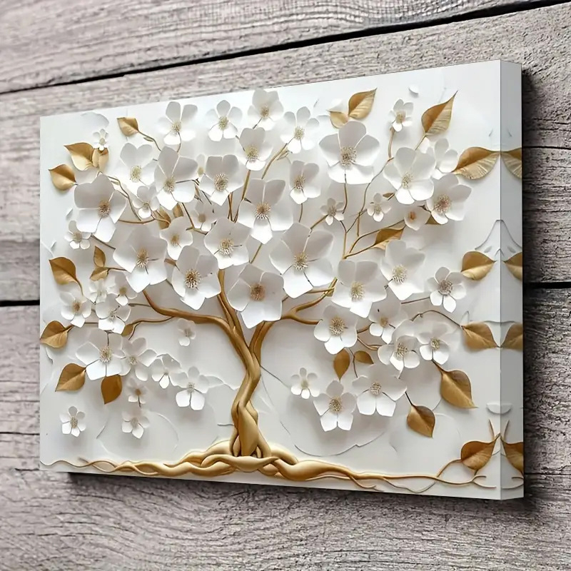 Platnena zidna slika s okvirom od masivnog drveta, motiv biljaka, ulje na platnu, moderni minimalisticki stil