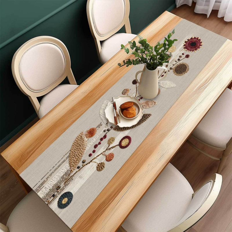 Флаг за маса с флорален принт, лен, нордически стил, мрежест модел, номер на продукта zff-121