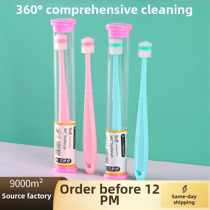 Aishukou detská kefka na zuby s 360° silikónovou hlavou, ručná, mäkké štetinky, krabica 400 kusov