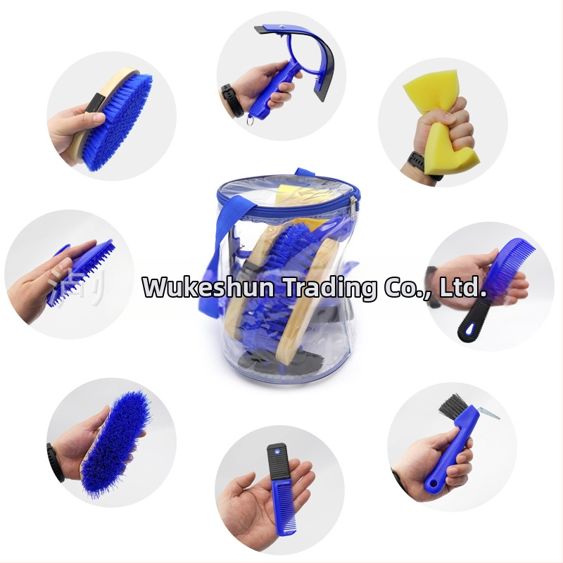 8-dielny set nástrojov na starostlivosť o kone, plastové nástroje v priehľadnom vrecku, pôvod Jiangsu