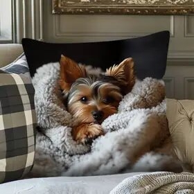 Калъф за възглавница с Йоркшир териер модел, полиестер, модерен стил, за дневна, серия животински калъфки