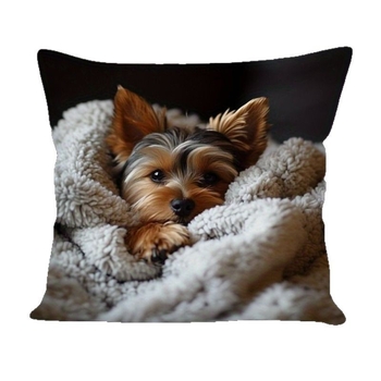 Калъф за възглавница с Йоркшир териер модел, полиестер, модерен стил, за дневна, серия животински калъфки