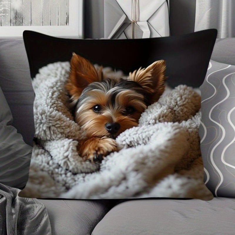Калъф за възглавница с Йоркшир териер модел, полиестер, модерен стил, за дневна, серия животински калъфки