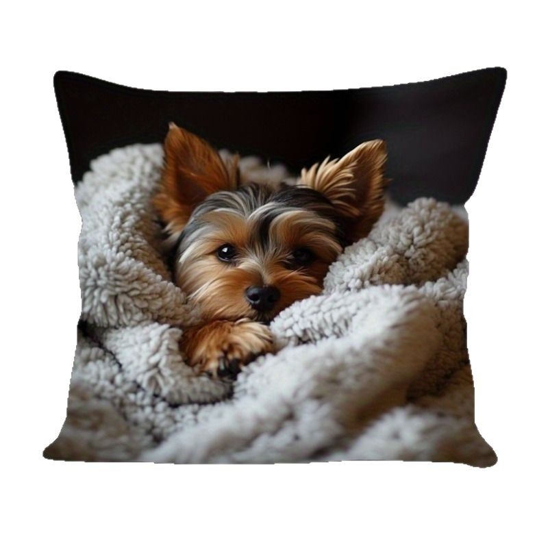 Калъф за възглавница с Йоркшир териер модел, полиестер, модерен стил, за дневна, серия животински калъфки