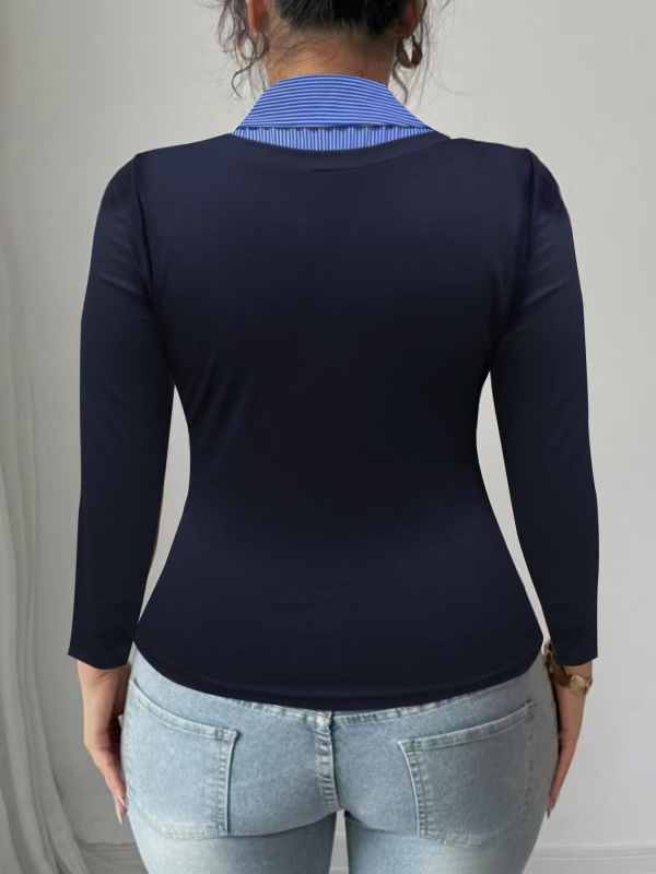 Dámske tričko, pásové tvarovanie, golier polo, dlhé rukávy, polyester 95%+