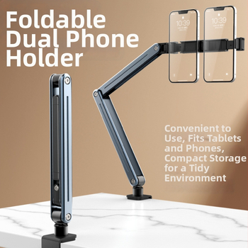 Dvojitý stojan na telefóny a tablet s 360° otočením, skladací a nastavením uhla pre nočnú skrinku