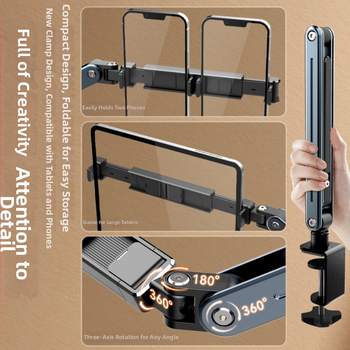 Dvojitý stojan na telefóny a tablet s 360° otočením, skladací a nastavením uhla pre nočnú skrinku