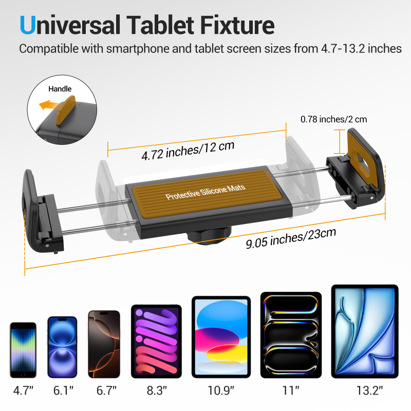 Автомобилен държач за таблет и телефон, от алуминиева сплав, въртящ се, модел K20-3, размери 135×95×150 мм, тегло 258 g