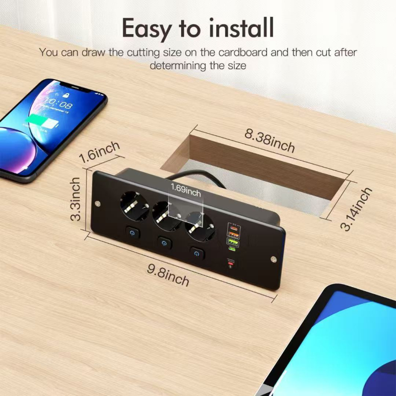 Zásuvka v európskom štýle s nezávislým vypínačom, rýchle nabíjanie PD20W + QC3.0, CE certifikát