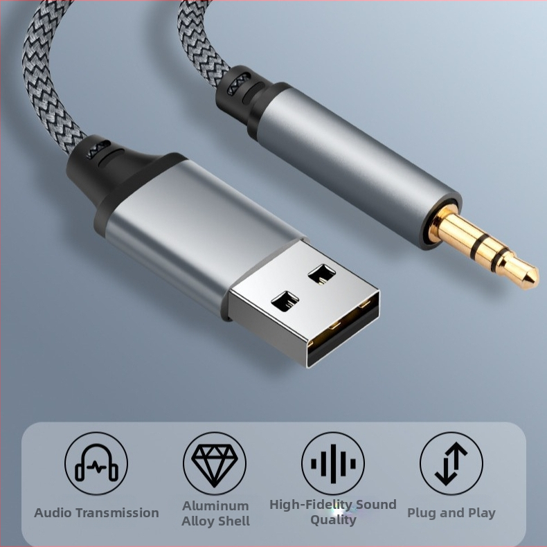 USB na 3,5 mm audio kábel pre desktop a notebook — AUX adaptér, M-M, meďový vodič