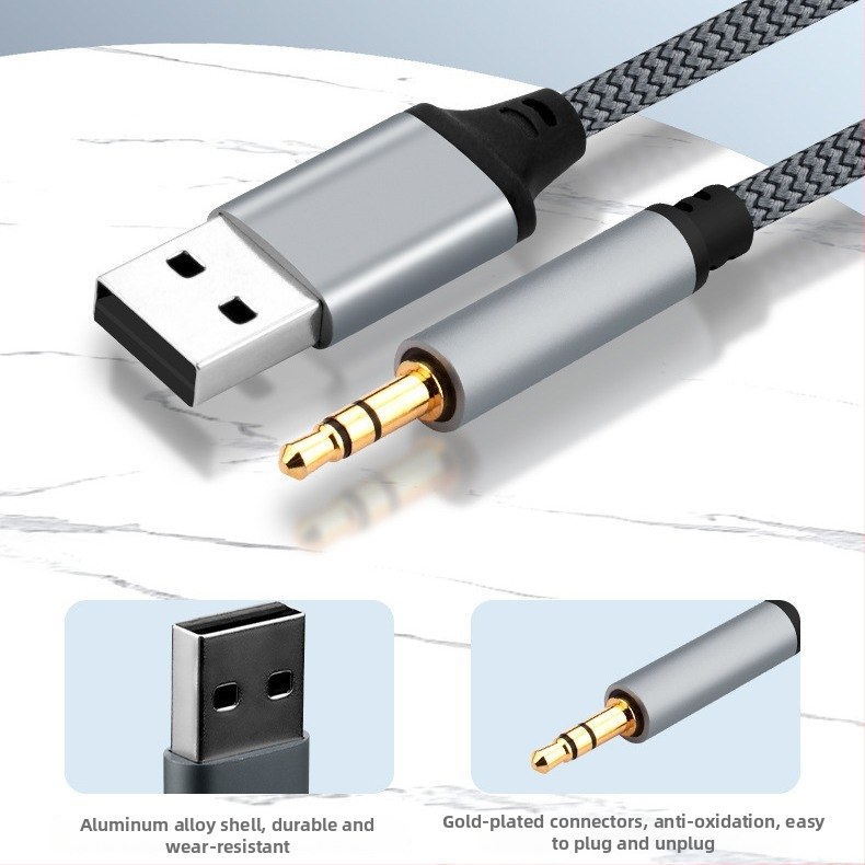 USB na 3,5 mm audio kábel pre desktop a notebook — AUX adaptér, M-M, meďový vodič