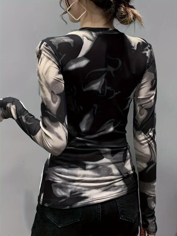 Majica s dugim rukavima od poliestera, okrugli izrez, uski kroj, digitalni tisak