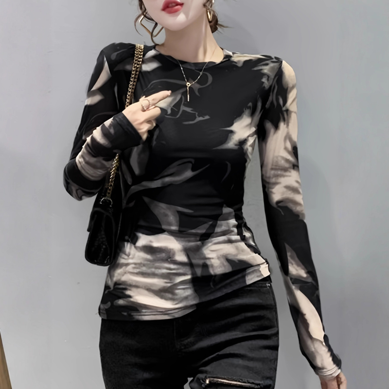 Majica s dugim rukavima od poliestera, okrugli izrez, uski kroj, digitalni tisak