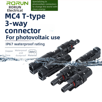 Solárny fotovoltický konektor s T-typom, trojcestný, 2-1 samičko-samček adaptér, PPO, model T2-1