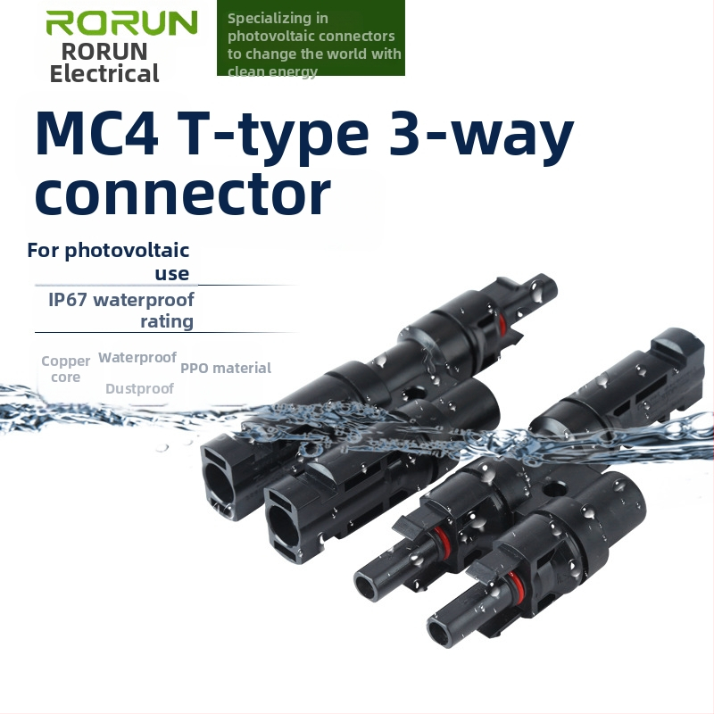 Solárny fotovoltický konektor s T-typom, trojcestný, 2-1 samičko-samček adaptér, PPO, model T2-1