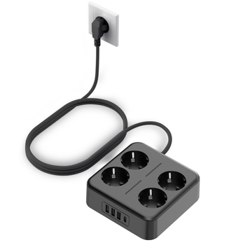Rozbočovač s 3 USB a 1 Type-C, EU zásuvka, 10A, 100–250V, 2500W