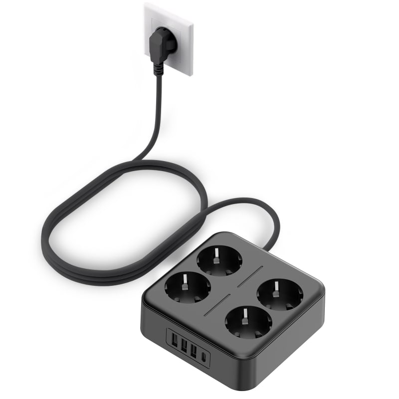 Rozbočovač s 3 USB a 1 Type-C, EU zásuvka, 10A, 100–250V, 2500W