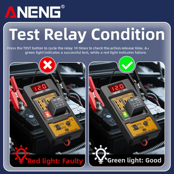 ANENG RT01 Detektor relé v aute s digitálnym testerom batérie, univerzálny 12V/24V, analýza relé s4- a 5-pinmi