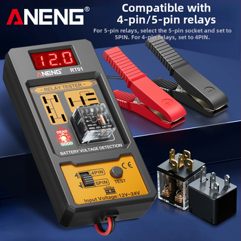 ANENG RT01 Detektor relé v aute s digitálnym testerom batérie, univerzálny 12V/24V, analýza relé s4- a 5-pinmi