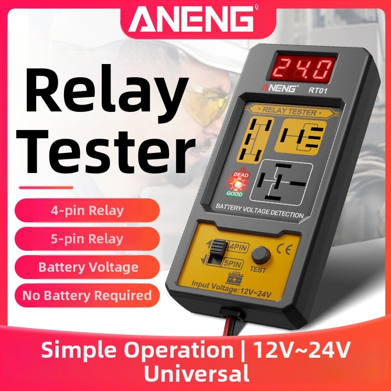 ANENG RT01 Detektor relé v aute s digitálnym testerom batérie, univerzálny 12V/24V, analýza relé s4- a 5-pinmi