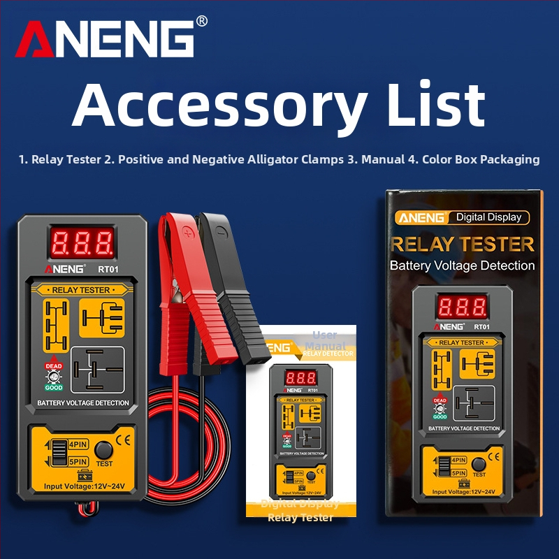 ANENG RT01 Detektor relé v aute s digitálnym testerom batérie, univerzálny 12V/24V, analýza relé s4- a 5-pinmi