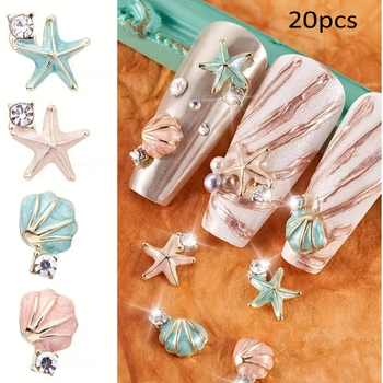 Šperky na manikúru zliatiny s kryštálmi – motív morskej hviezdy a mušle, séria Princess, kód I1371