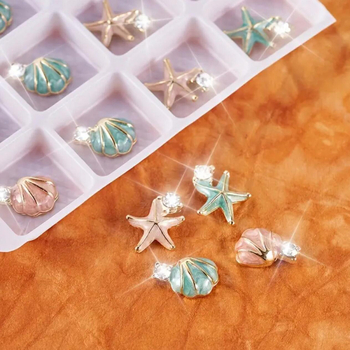 Šperky na manikúru zliatiny s kryštálmi – motív morskej hviezdy a mušle, séria Princess, kód I1371