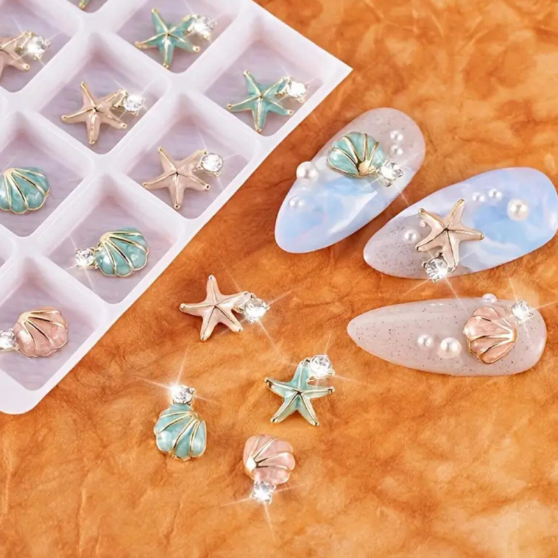 Šperky na manikúru zliatiny s kryštálmi – motív morskej hviezdy a mušle, séria Princess, kód I1371