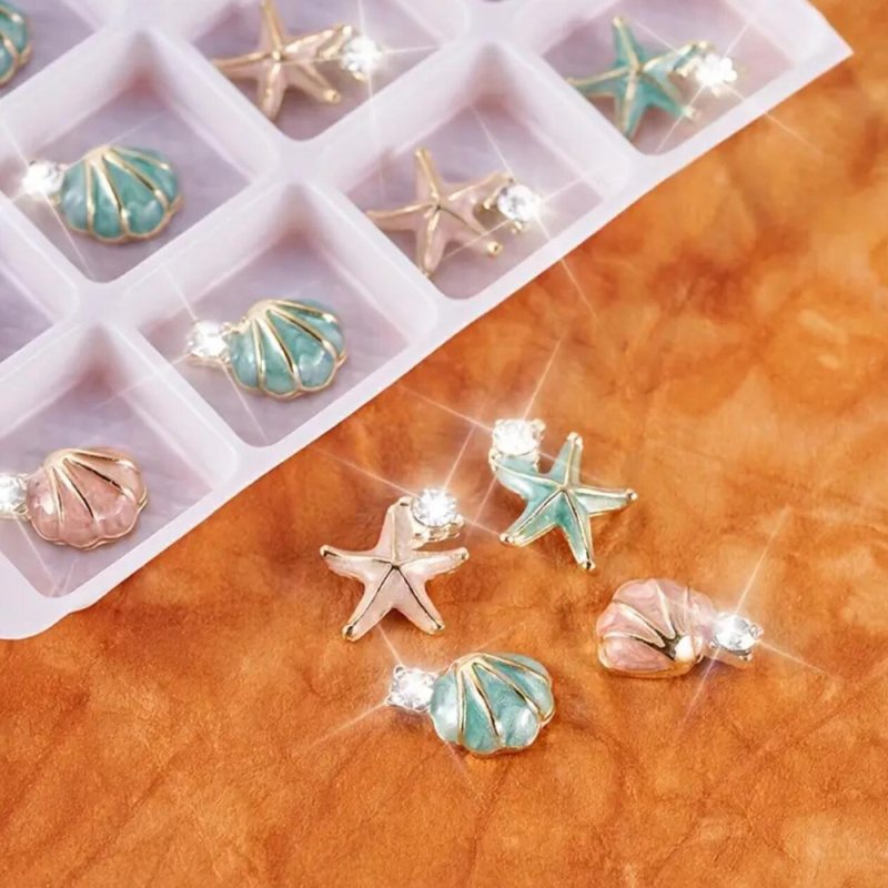 Šperky na manikúru zliatiny s kryštálmi – motív morskej hviezdy a mušle, séria Princess, kód I1371