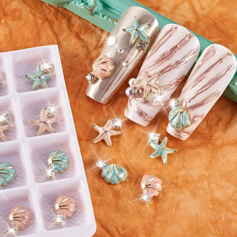 Šperky na manikúru zliatiny s kryštálmi – motív morskej hviezdy a mušle, séria Princess, kód I1371