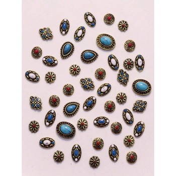 Vintage kovový set šperkov, 50 kusov, zmiešané štýly, oválne kamene