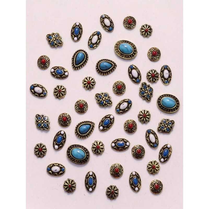 Vintage kovový set šperkov, 50 kusov, zmiešané štýly, oválne kamene