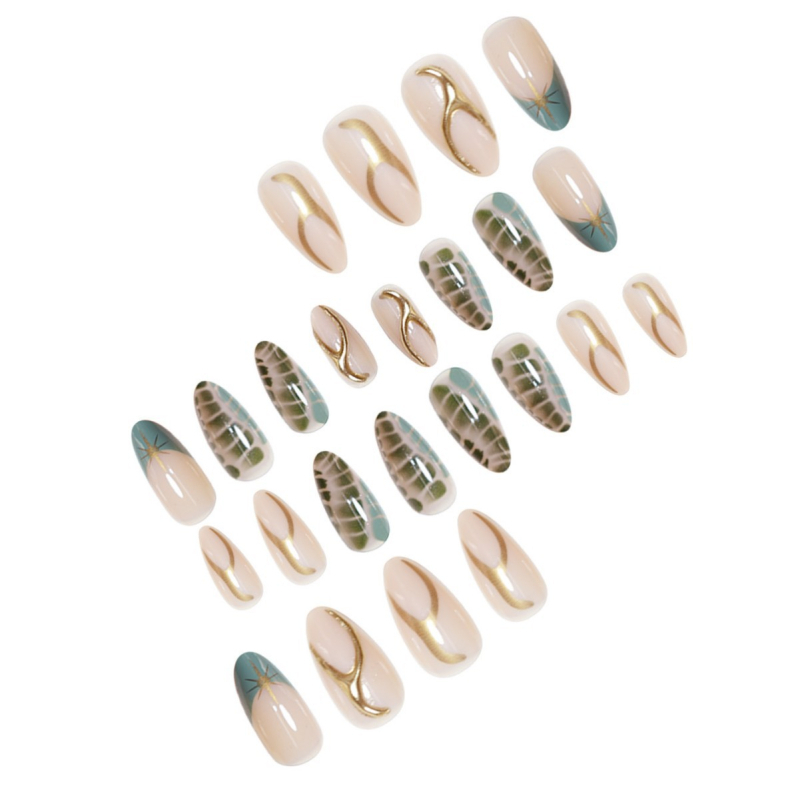 Umjetni nokti, set od 24 komada, uzorak zvjezdica, nosivi stil za žene