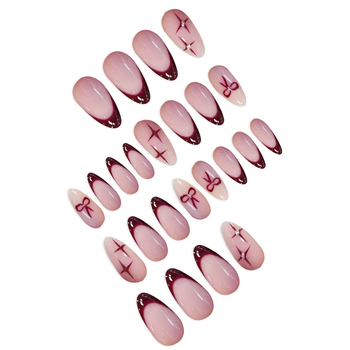 Umjetni nokti za naljepnice u obliku badema, mašna s kristalima, sladak stil